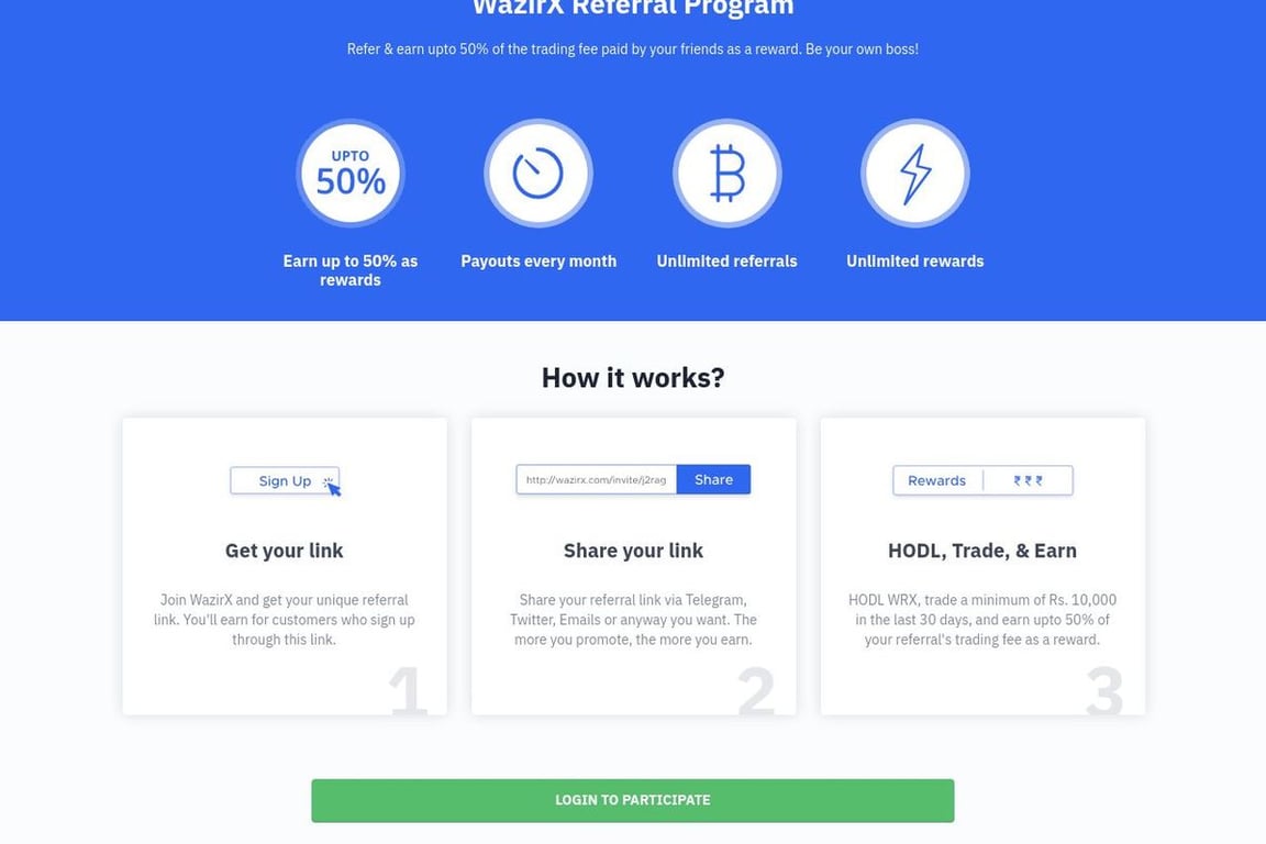 WazirX affiliate program signup page
