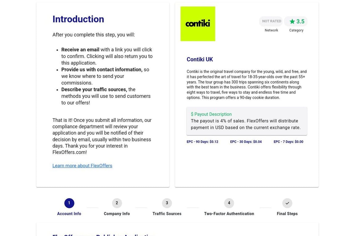Contiki UK affiliate program signup page