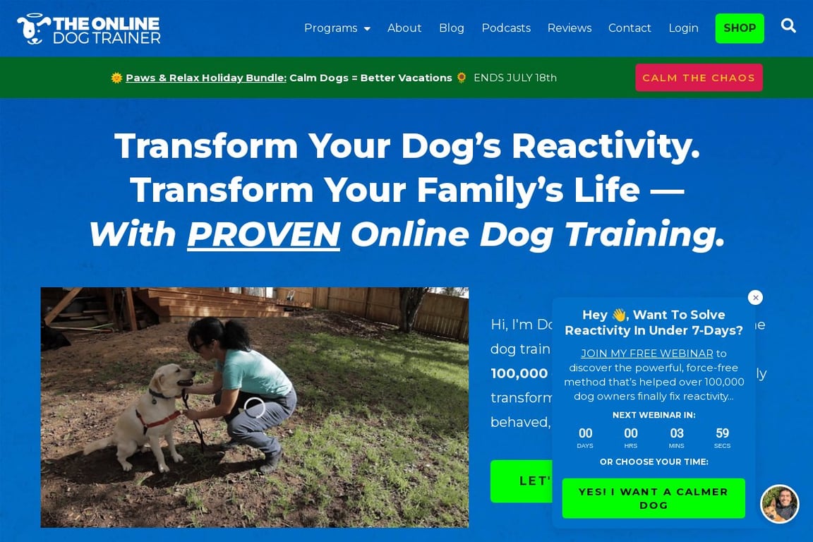 The Online Dog Trainer homepage