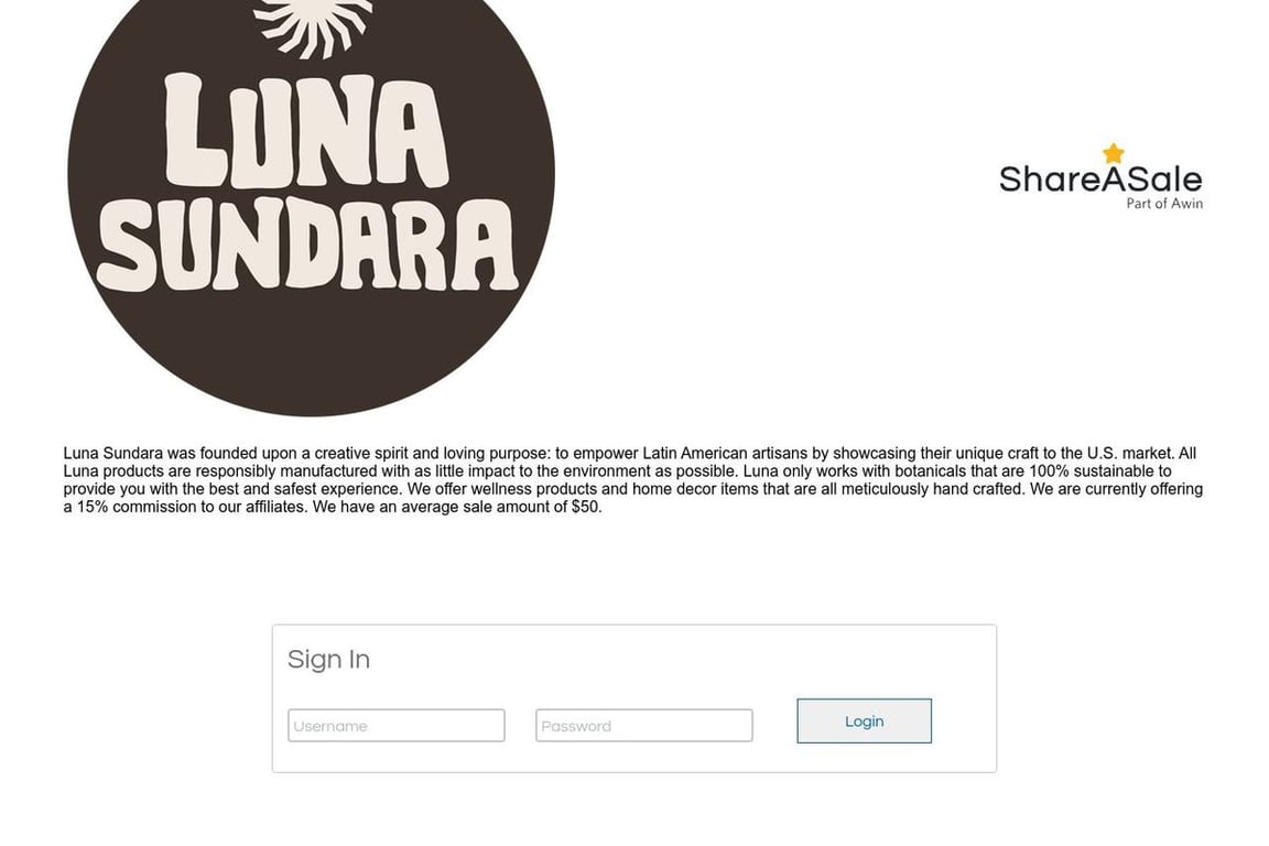 Luna Sundara LLC affiliate program signup page