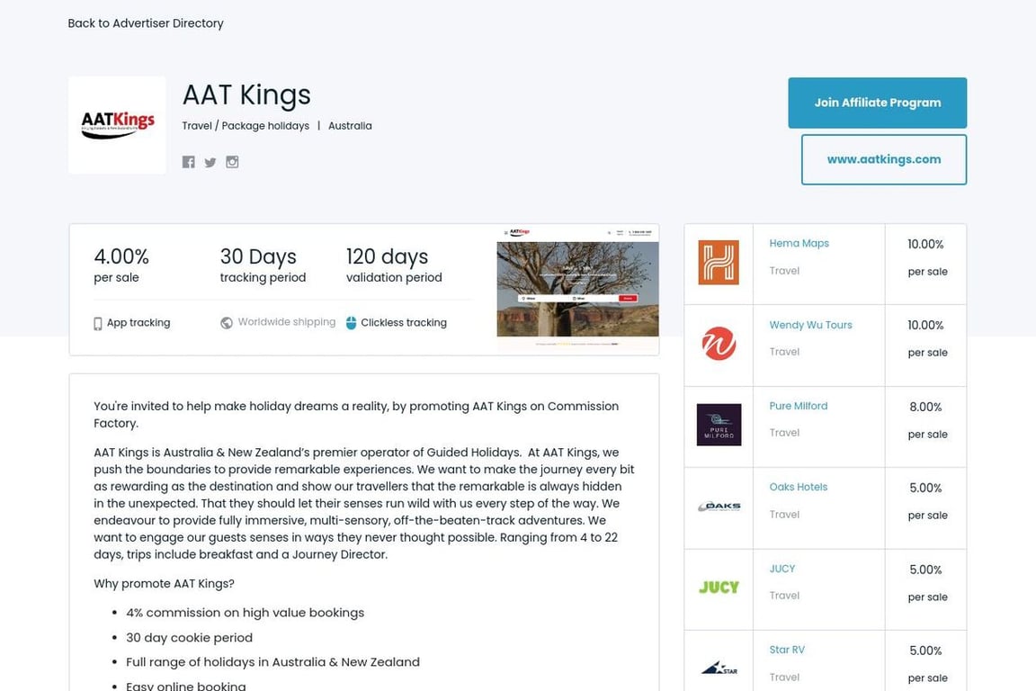 AAT Kings affiliate program signup page