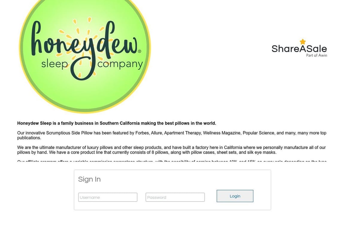 Honeydew Sleep affiliate program signup page