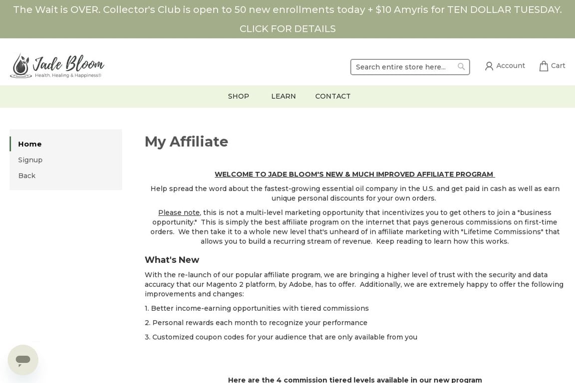 Jade Bloom affiliate program signup page