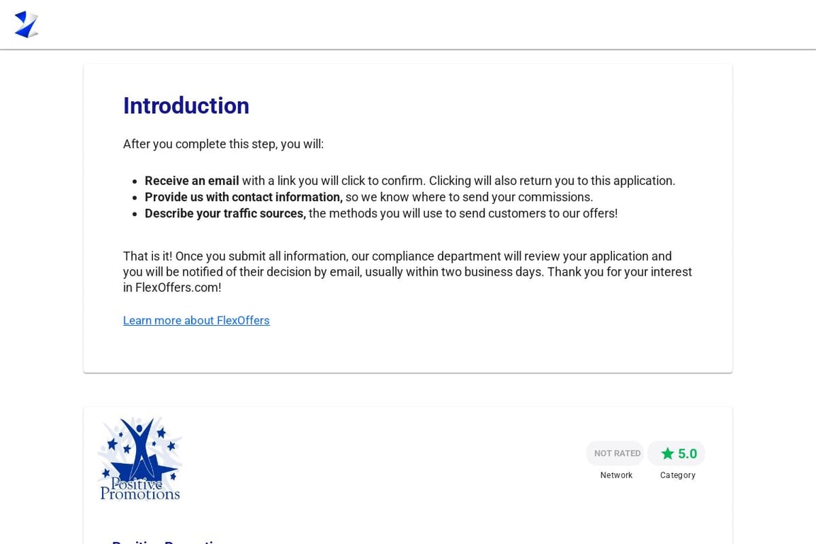 Positive Promotions affiliate program signup page