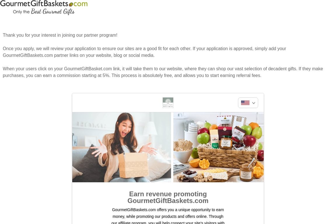 GourmetGiftBaskets.com affiliate program signup page