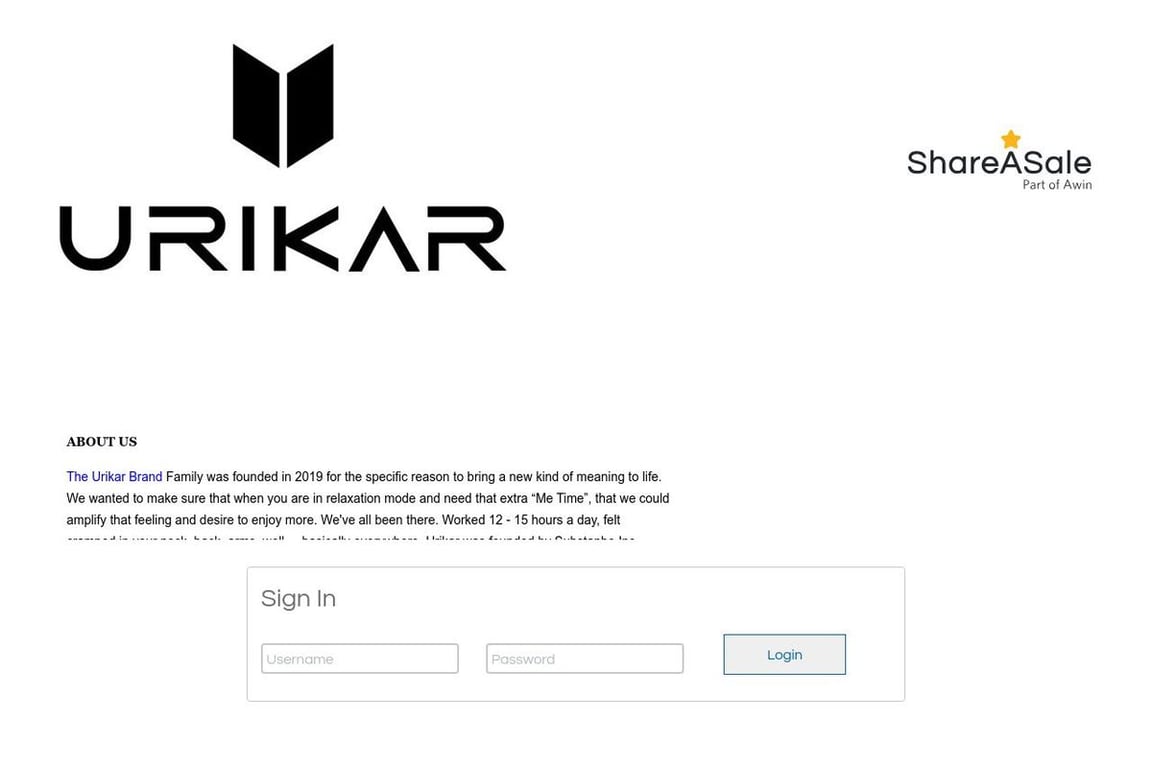 Urikar,Inc affiliate program signup page