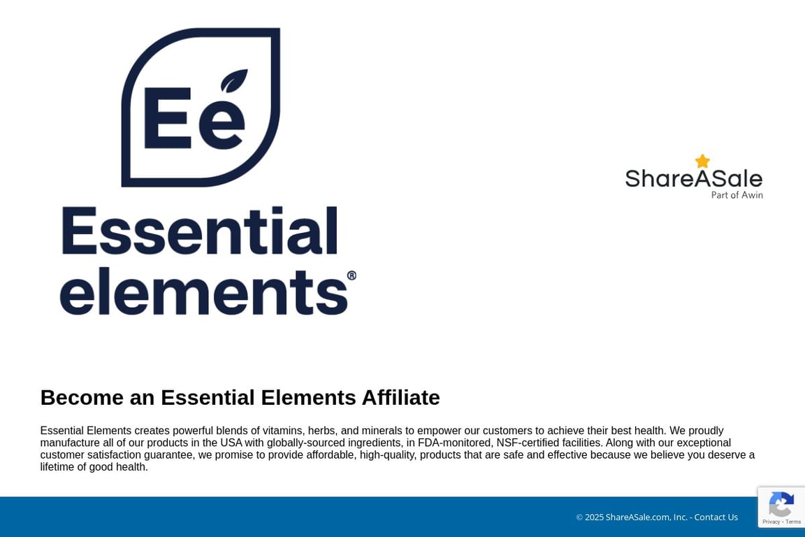 Essential Elements Nutrition affiliate program signup page