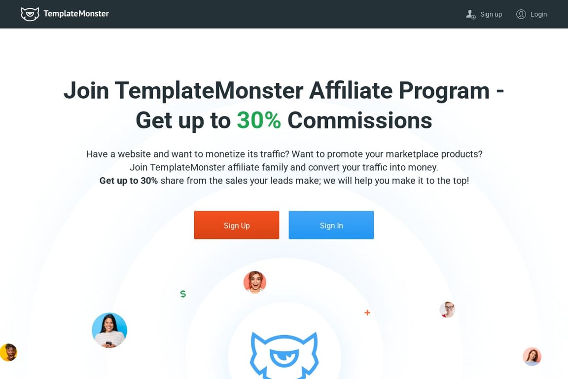 TemplateMonster affiliate program signup page