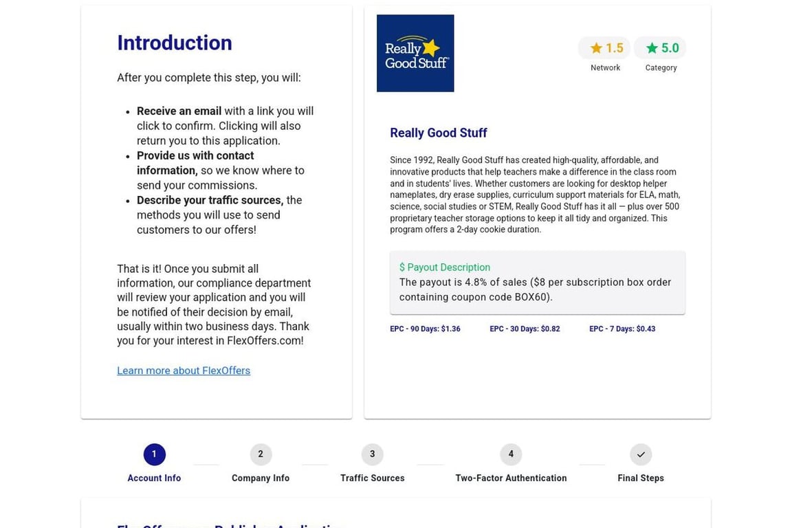 Really Good Stuff affiliate program signup page
