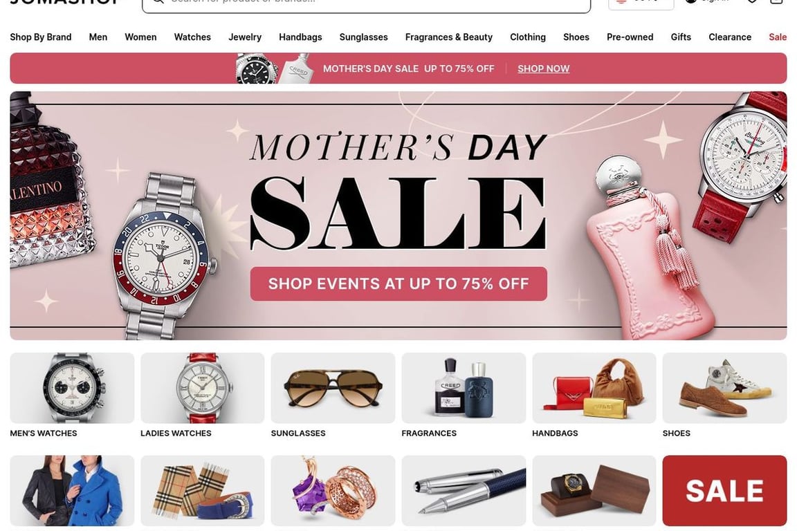 Jomashop.com homepage