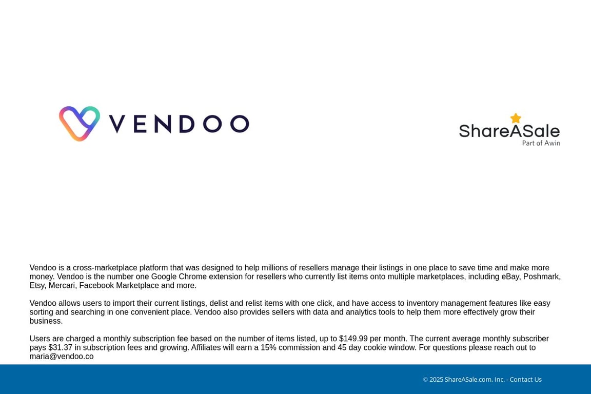 Vendoo affiliate program signup page