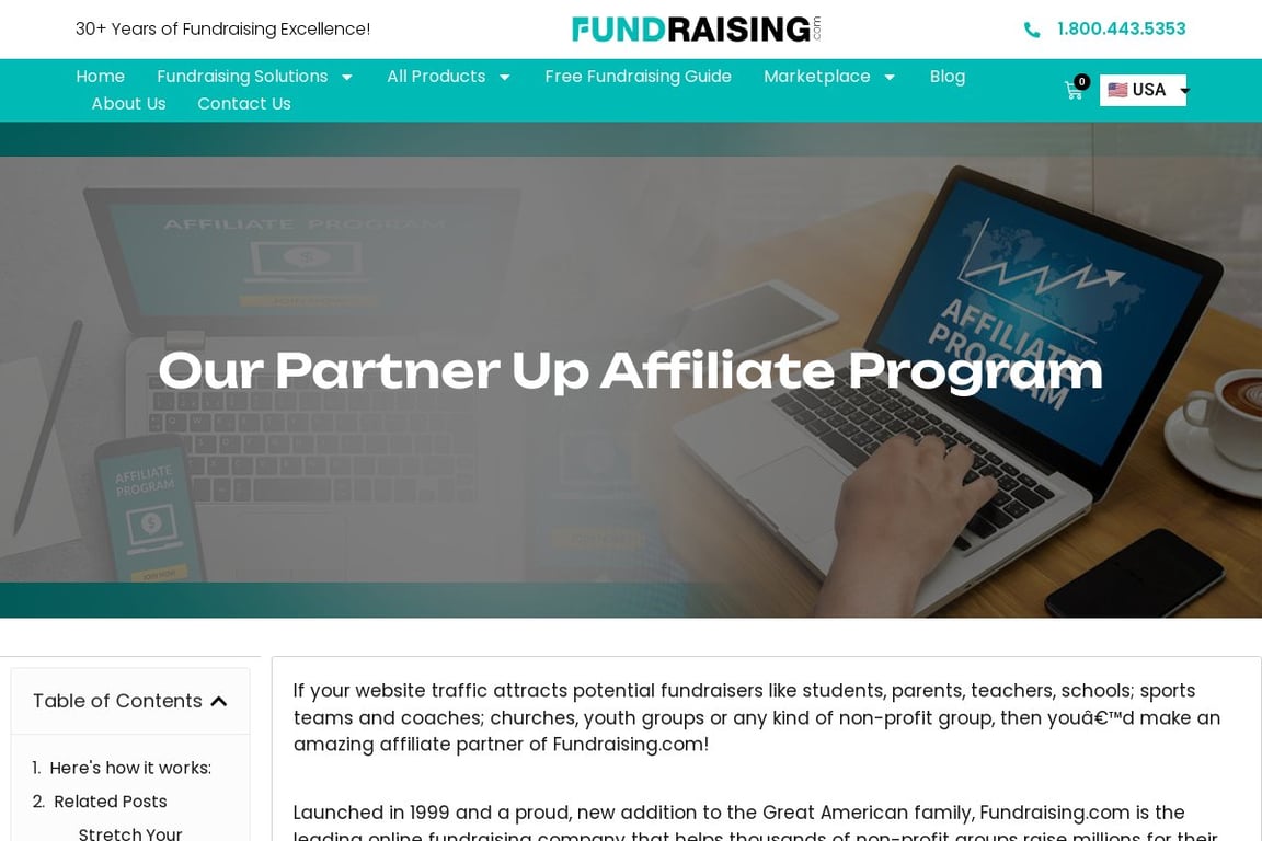 Fundraising affiliate program signup page