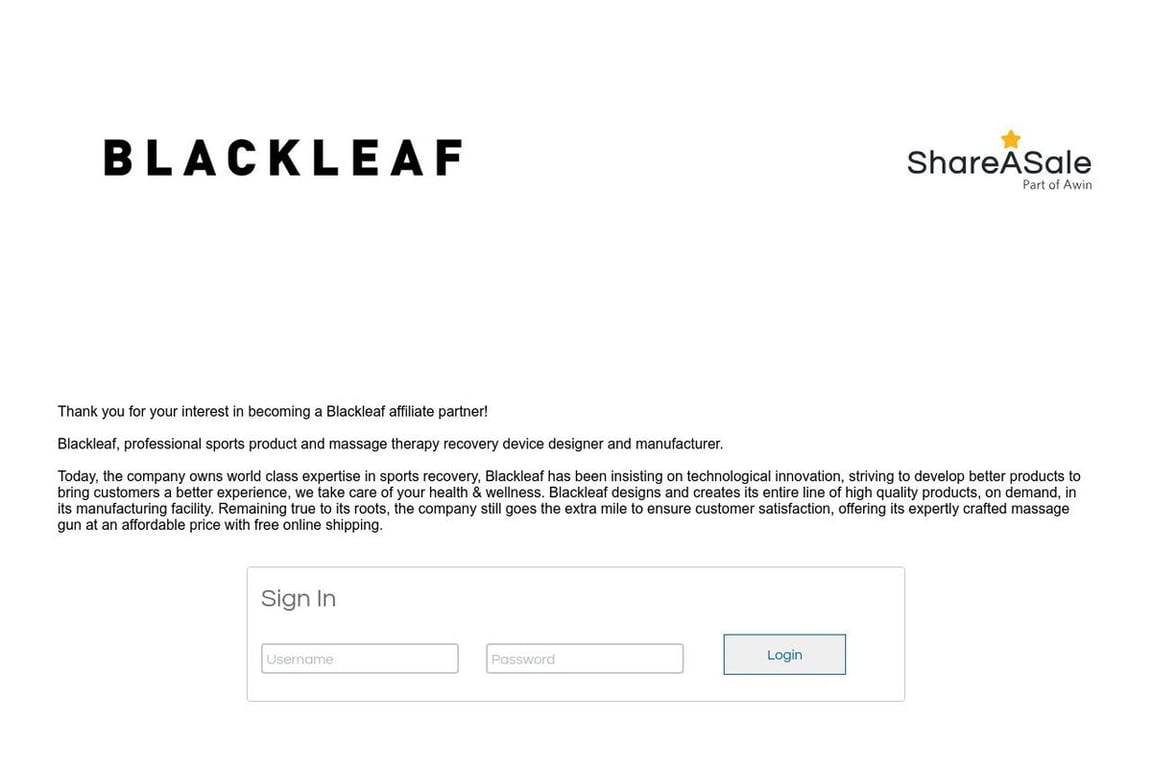 BLACKLEAF affiliate program signup page