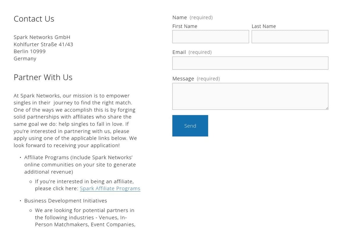 Spark Networks affiliate program signup page