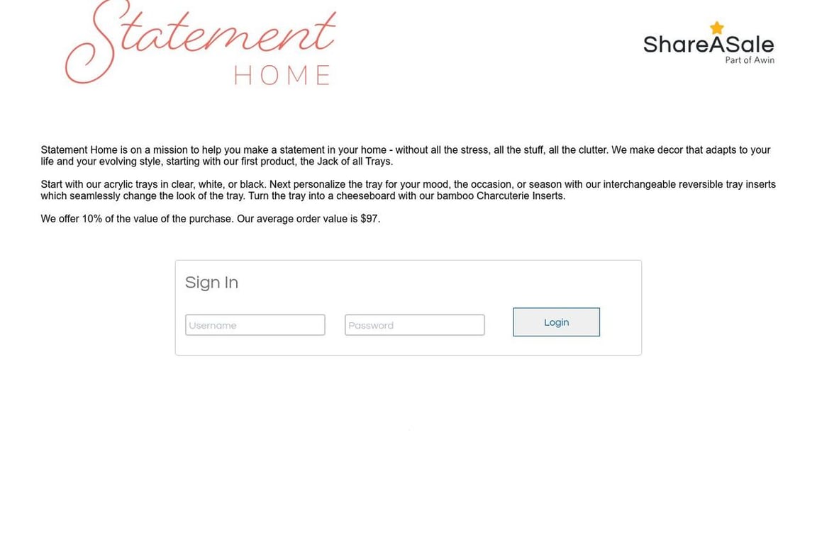 Statement Home affiliate program signup page