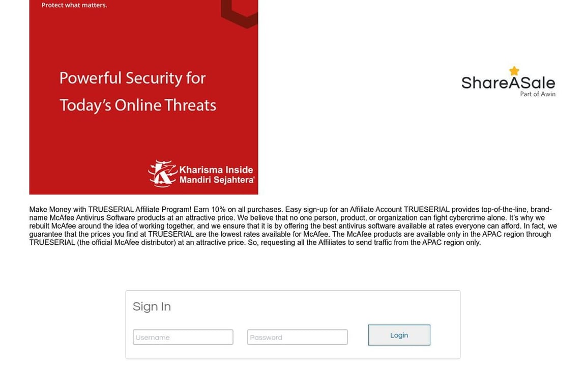TrueSerial affiliate program signup page