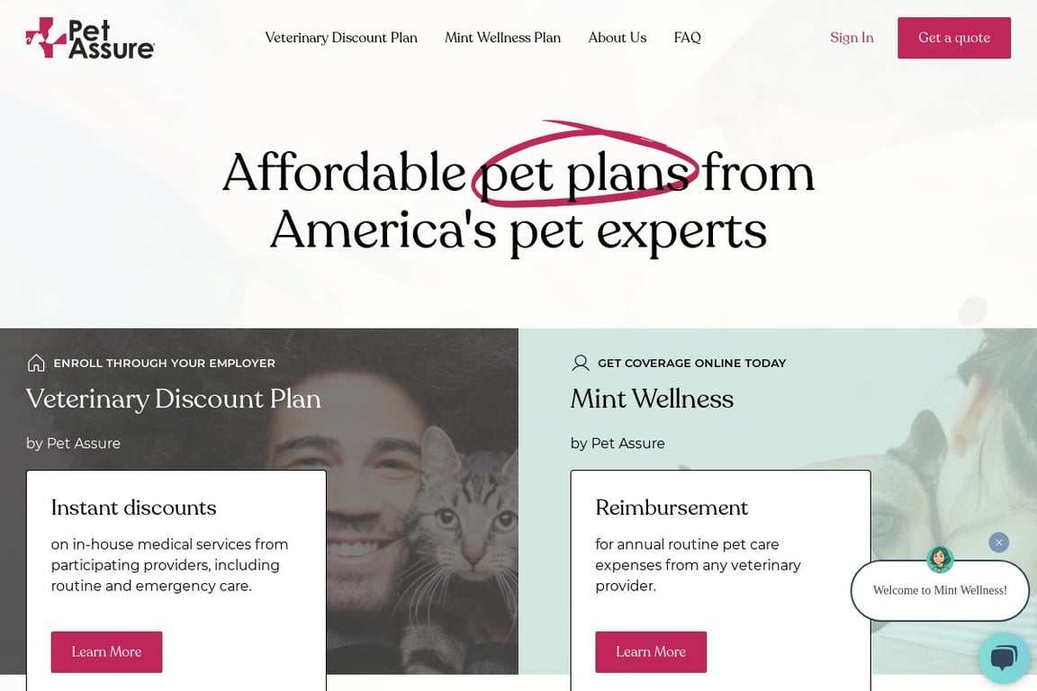 PetAssure Pet Plan homepage