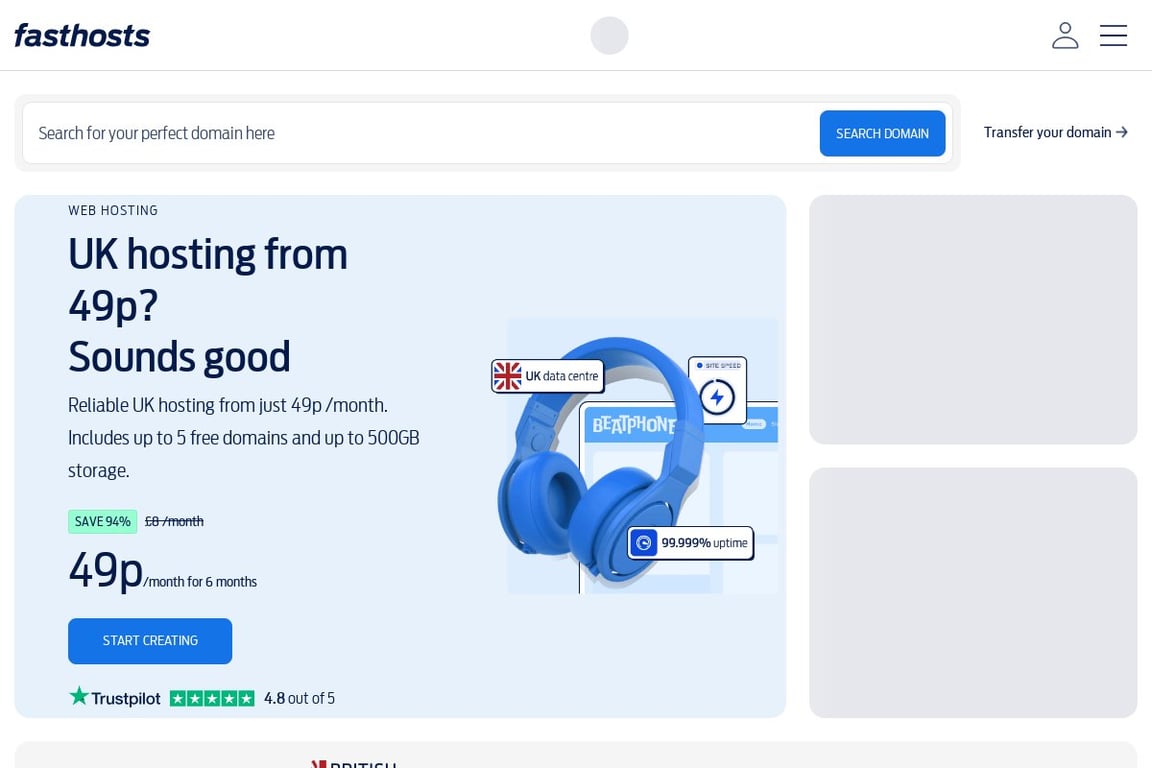 Fasthosts Internet Limited UK homepage
