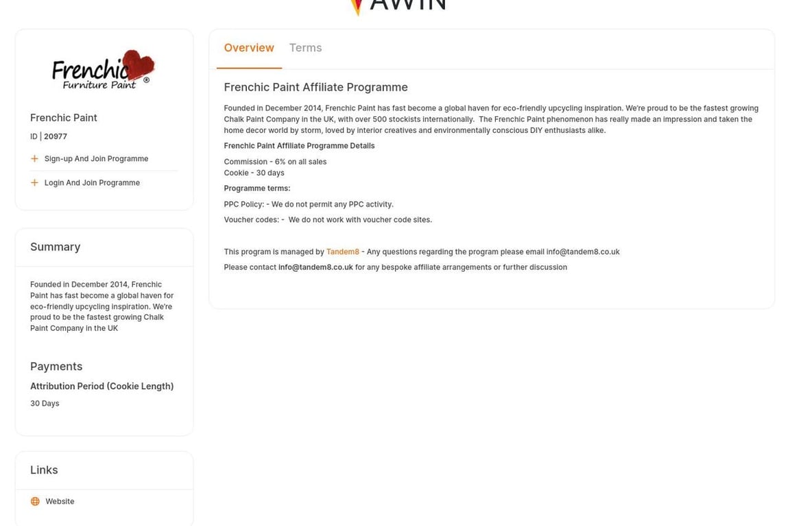 Frenchic Paint affiliate program signup page
