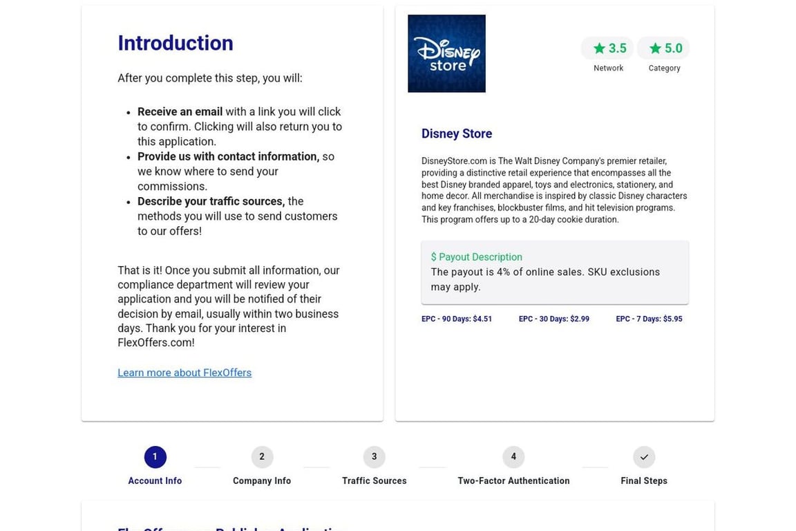 ShopDisney affiliate program signup page