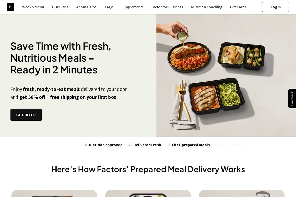 Factor Meals homepage
