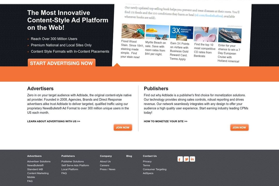 Adblade homepage