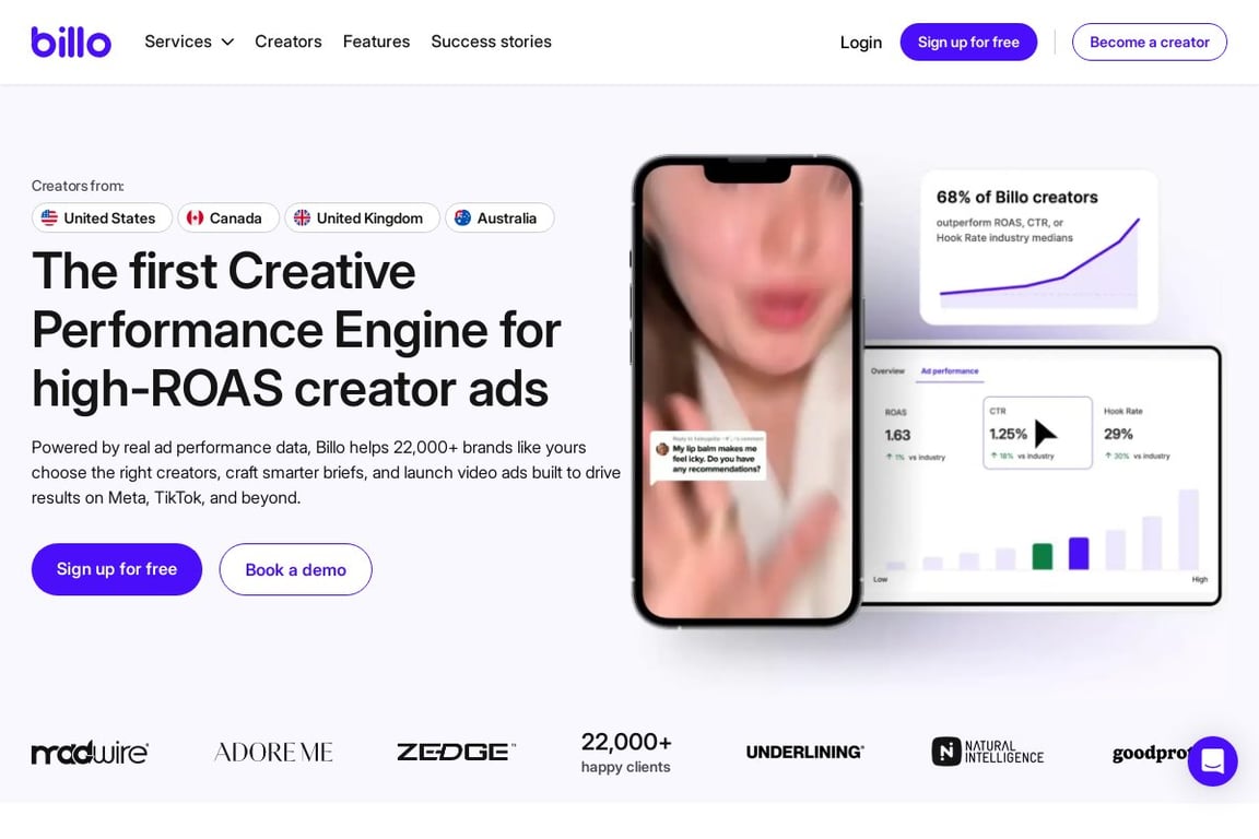Billo.app homepage