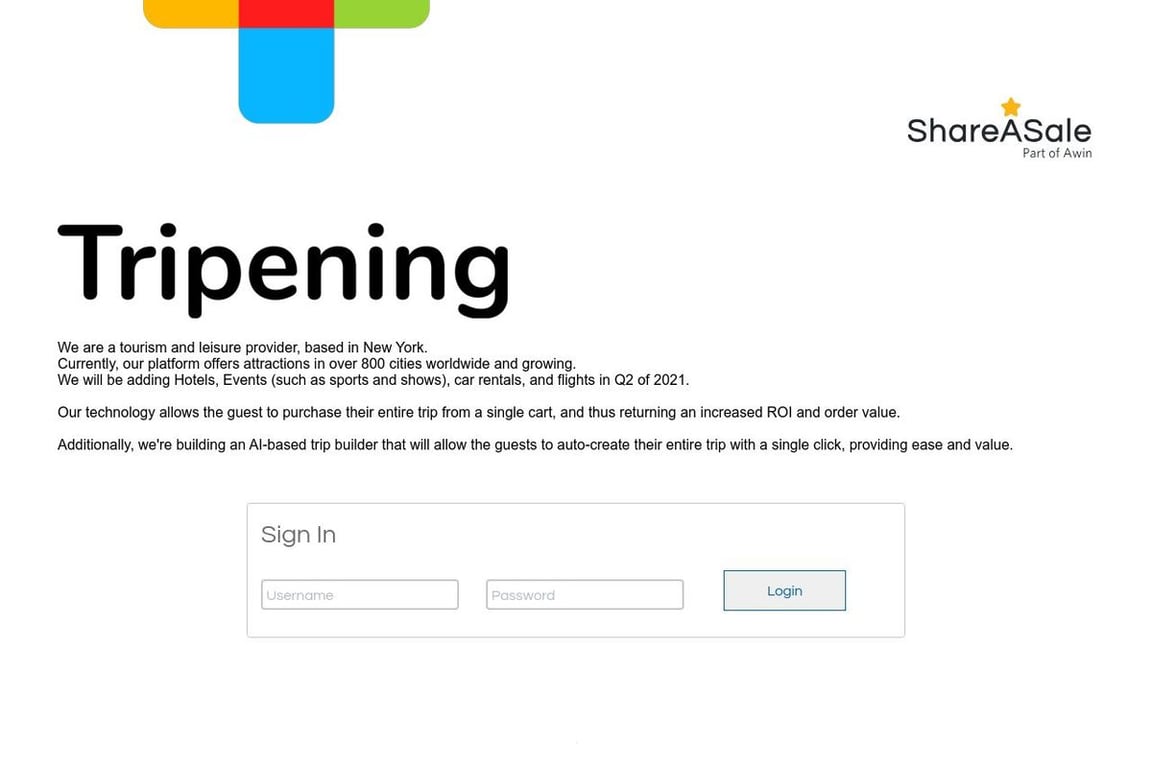 Tripening Inc affiliate program signup page