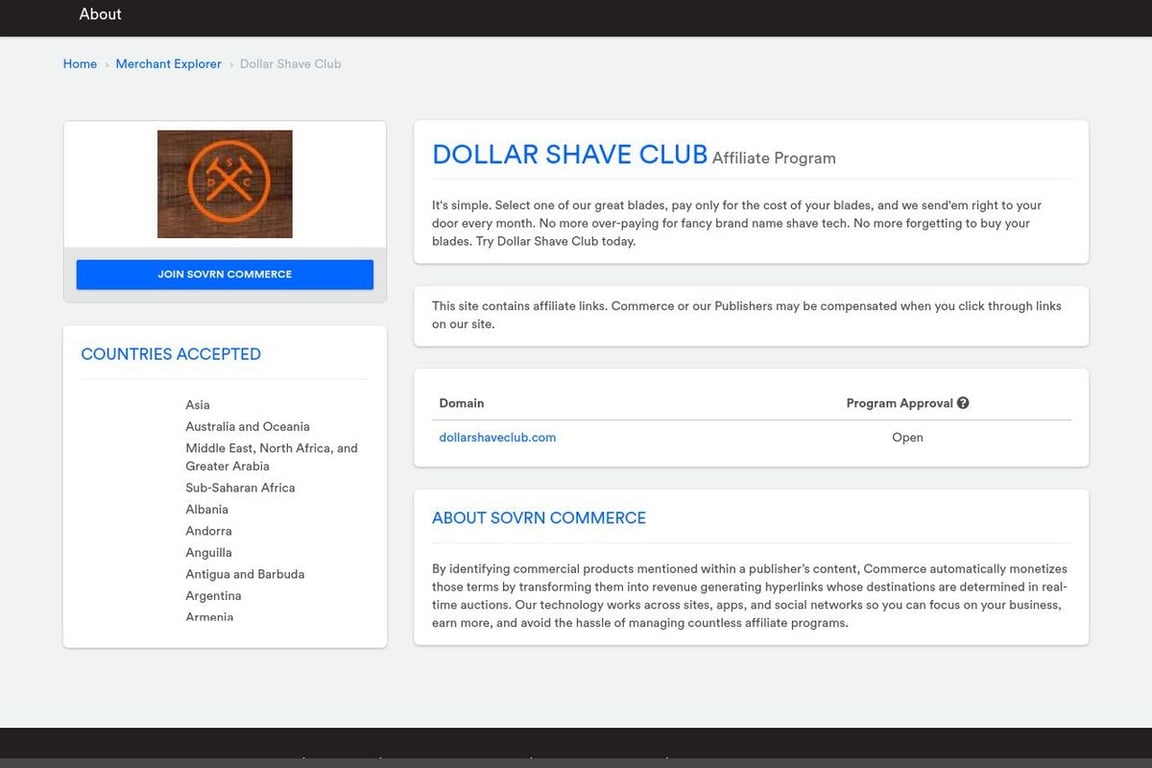 Dollar Shave Club affiliate program signup page