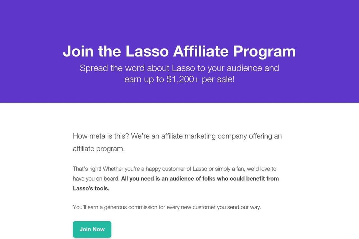 Lasso affiliate program signup page