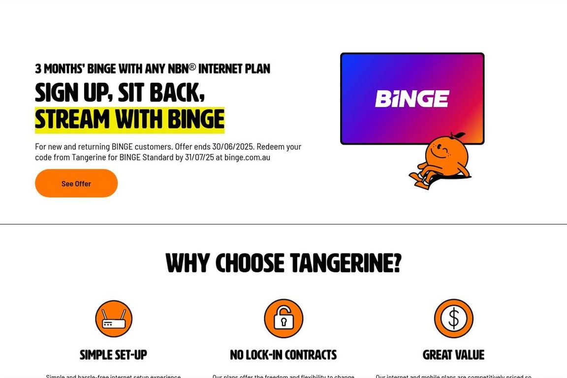 Tangerine Telecom homepage