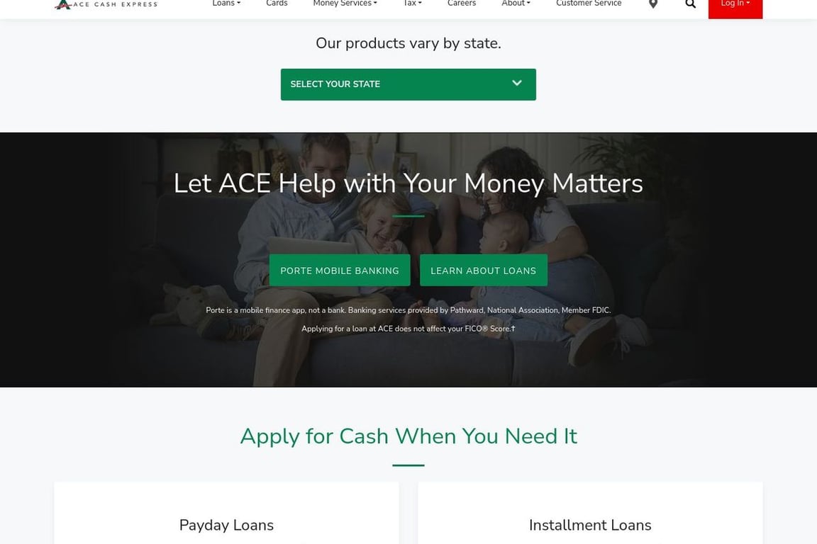 ACE Cash Express homepage