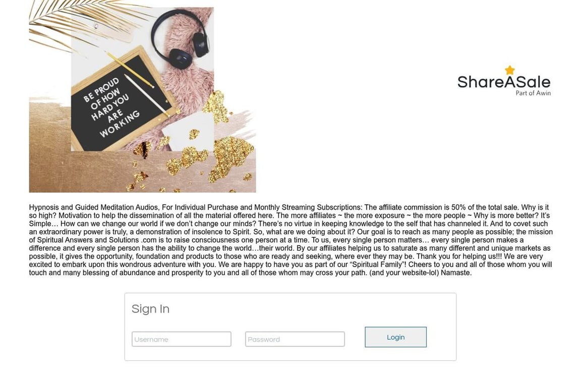 Hypnosis Audio Streaming affiliate program signup page