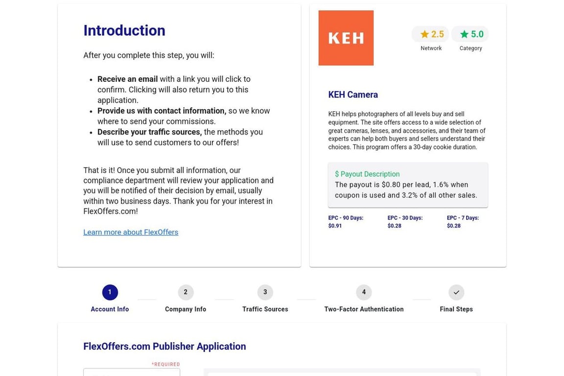 KEH Camera affiliate program signup page