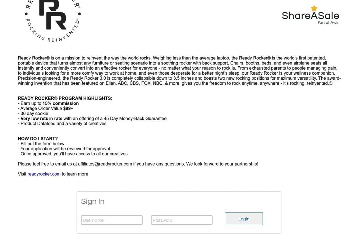RockerMama affiliate program signup page