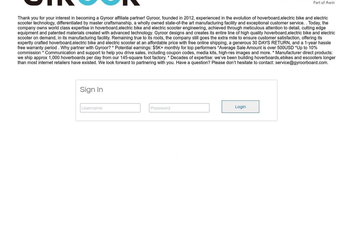 Gyroorboard affiliate program signup page