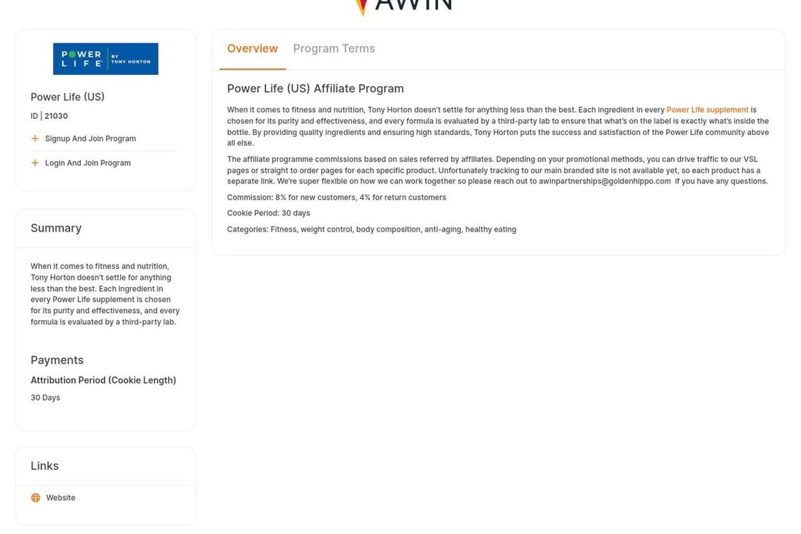Power Life affiliate program signup page