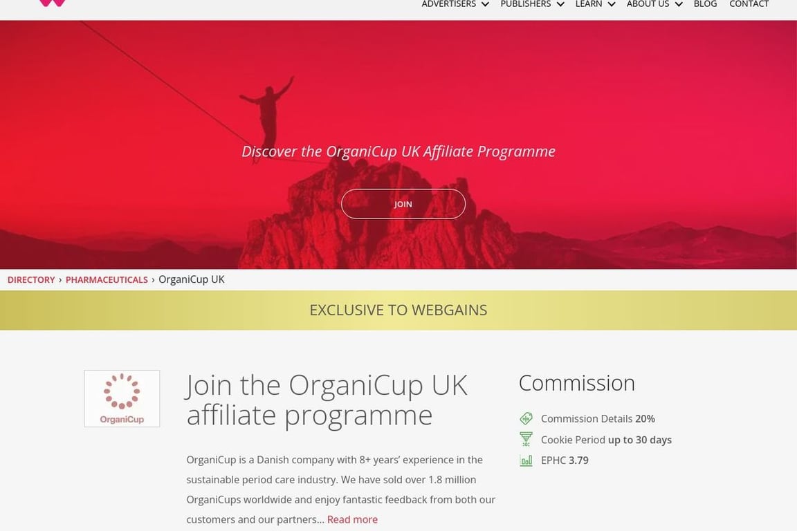 OrganiCup UK affiliate program signup page