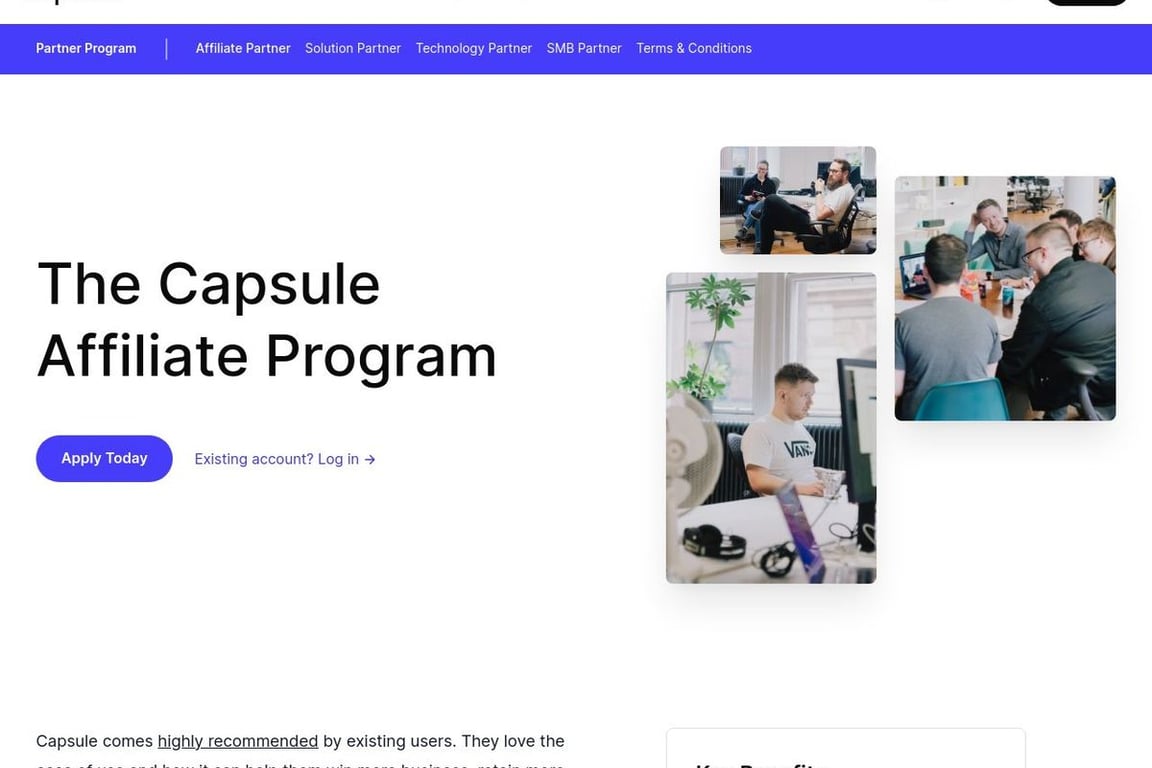 Capsule affiliate program signup page