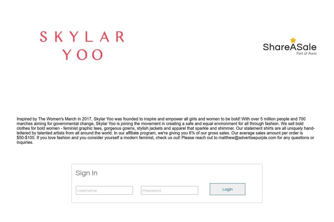 Skylar Yoo affiliate program signup page