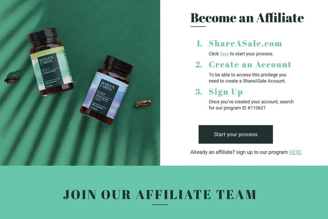 WOVEN EARTH affiliate program signup page