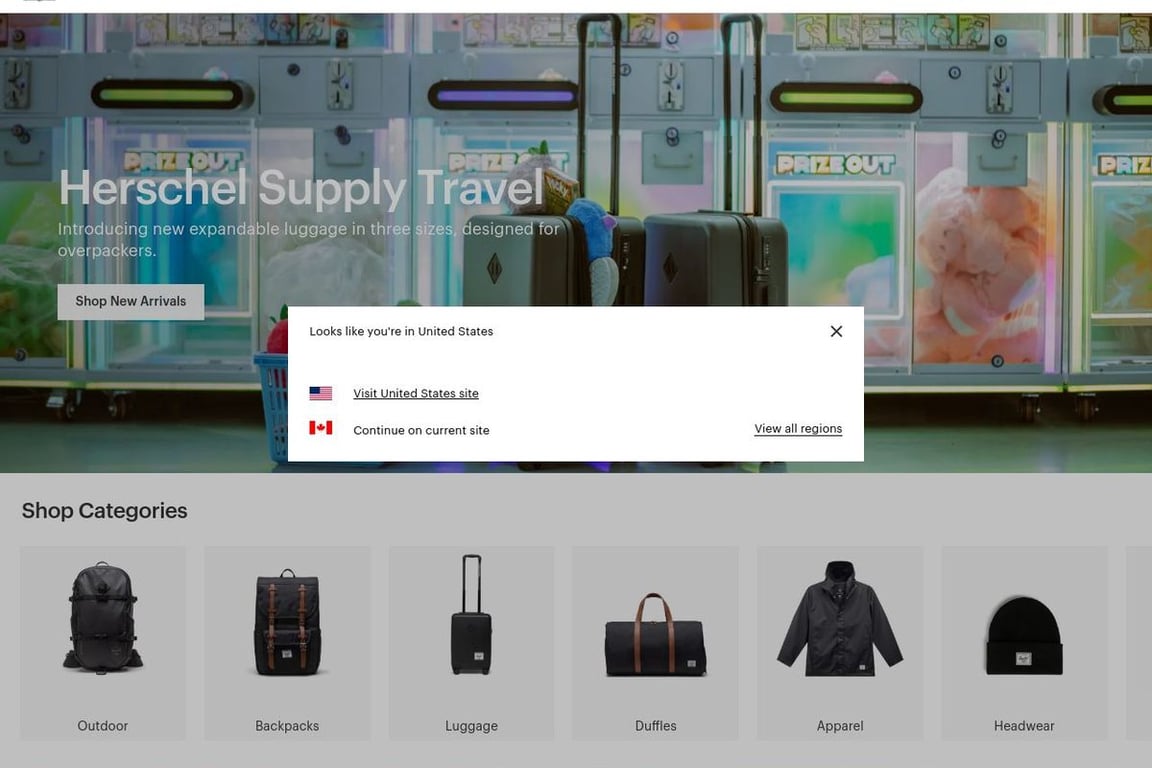 Herschel Supply CA homepage