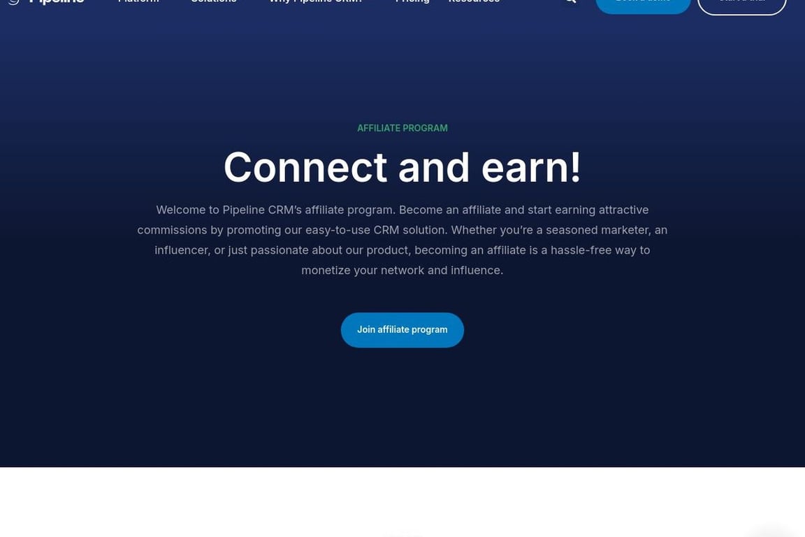 Pipeline CRM affiliate program signup page