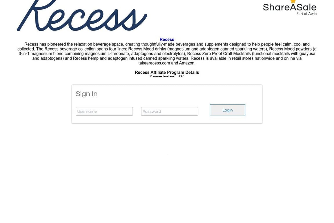 Recess affiliate program signup page