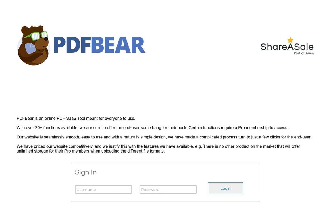 PDFBear affiliate program signup page