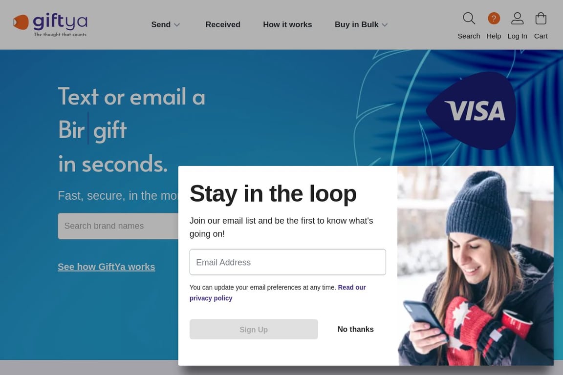 GiftYa homepage