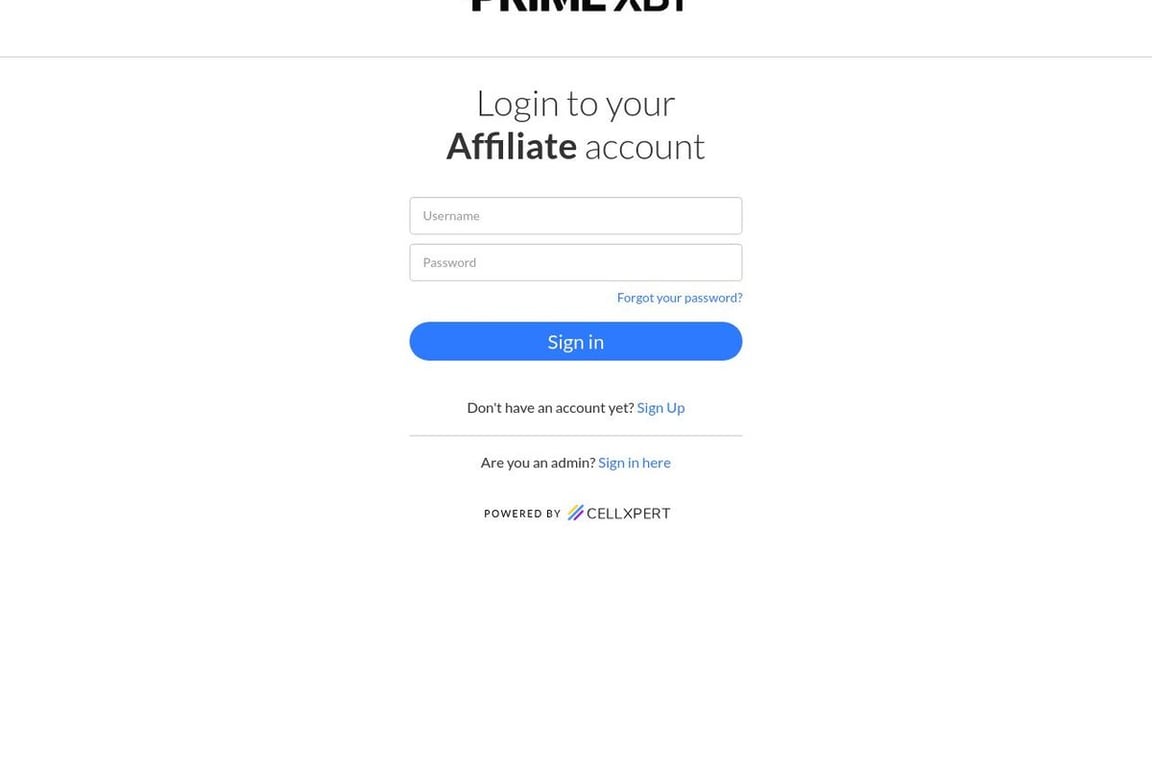 PrimeXBT affiliate program signup page