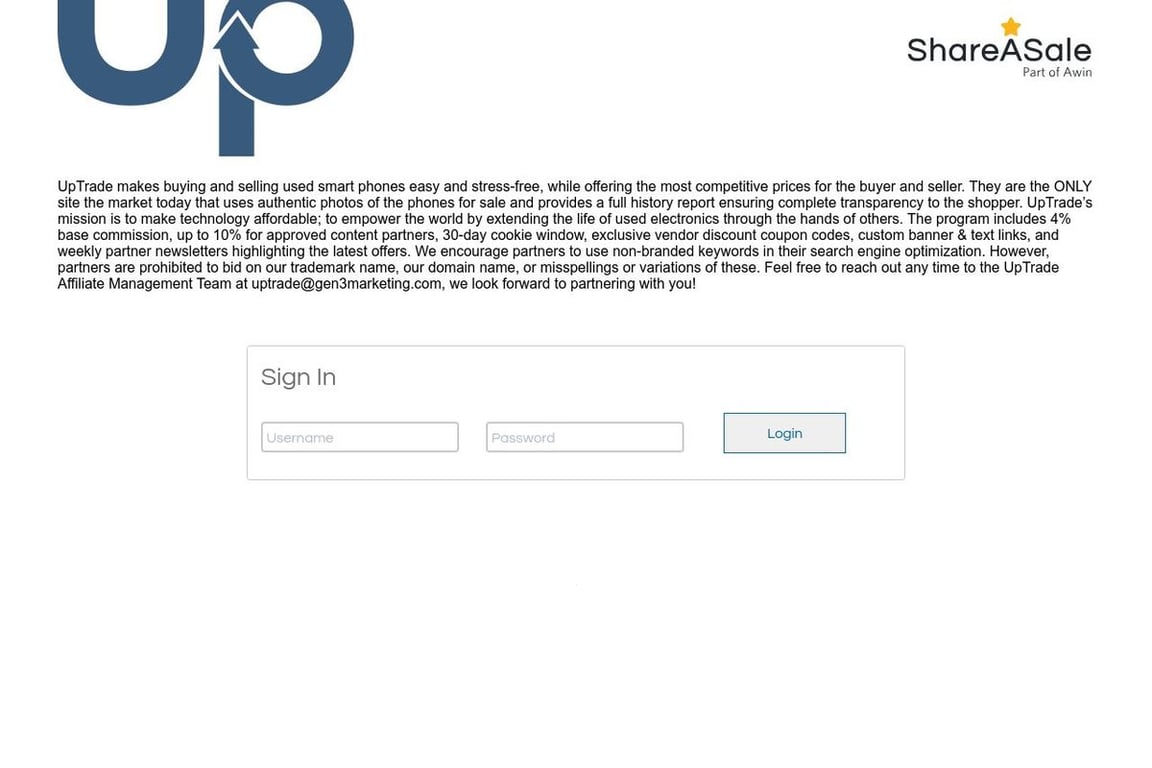 UpTrade affiliate program signup page