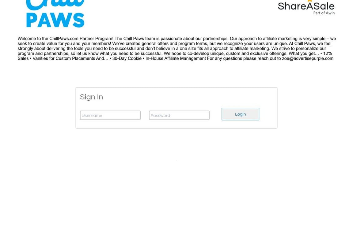 Chill Paws affiliate program signup page