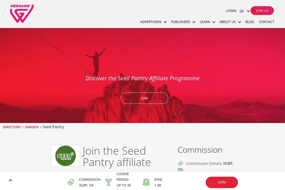 Seed Pantry affiliate program signup page